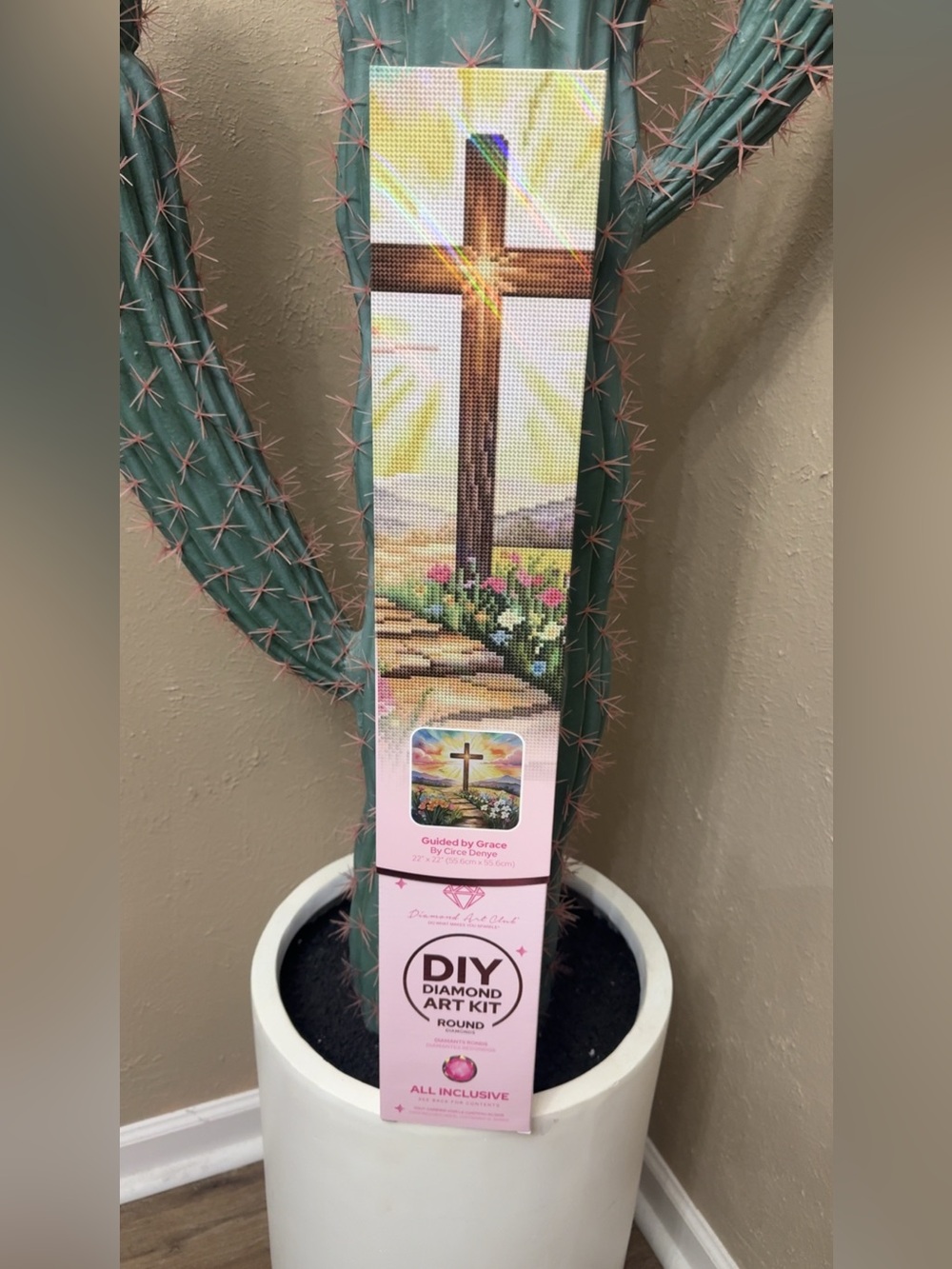 DIY Diamond Art Kit "Guided by Grace" - Cross Design - Pink Accents